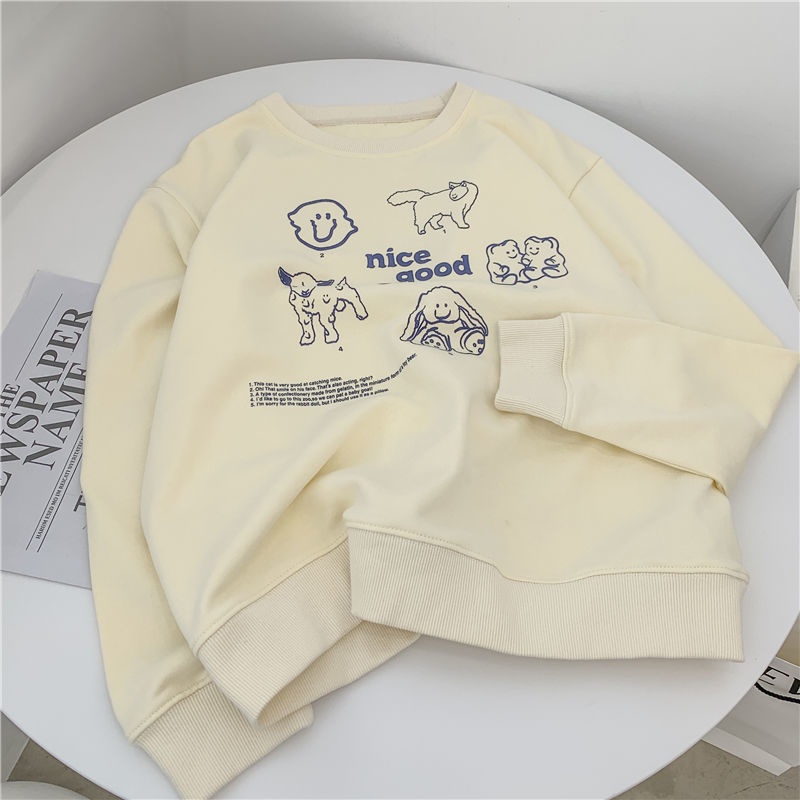 Áo sweater cổ tròn màu vàng kem thời trang xinh xắn cho nữ