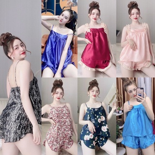 Bộ đồ ngủ 2 dây sexy quyến rũ vải phi lụa mềm mại freesize dưới 57kg
