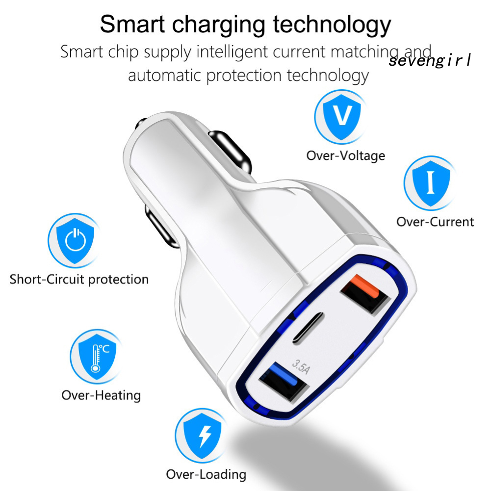 Cốc Sạc Nhanh Qc 3.0 Type-C 3 Cổng Usb Cho Điện Thoại