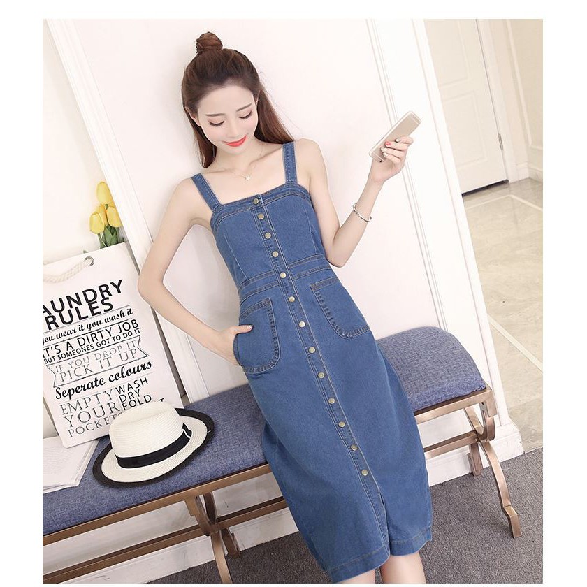 Váy jean 2 dây phối nút BD216