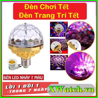 Đèn led trang trí tết  Đèn LED pha lê mạ vàng nhấp nháy 7 màu xoay 360 độ chơi Tết