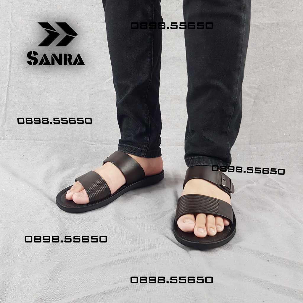 Dép nam 2 quai ngang Sanra da bò đơn giản đẹp