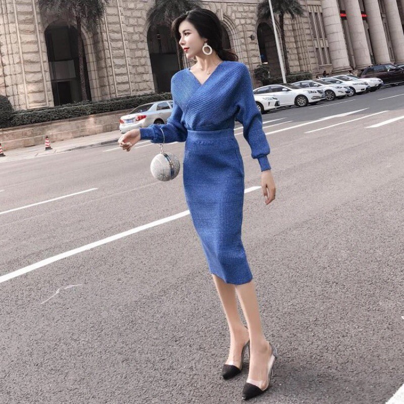 Sét váy+áo len 2 chi tiết ánh kim hàng quảng châu cao cấp