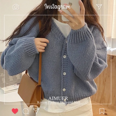Áo len dệt kim sang trọng thiết kế cổ chữ V rộng rãi dài tay áo len nữ mặc mùa thu và mùa đông | BigBuy360 - bigbuy360.vn