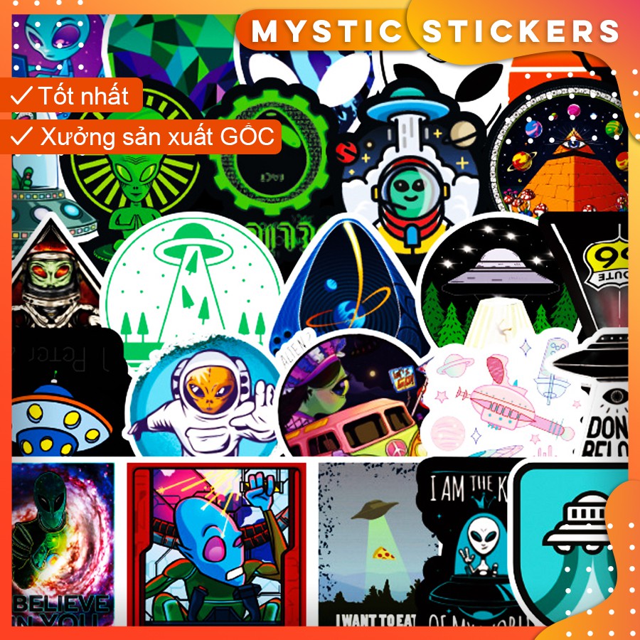 [ALIEN-UFO] 50 Sticker chống nước/ trang trí, set mix ,dán xe laptop mũ bảo hiểm vali...