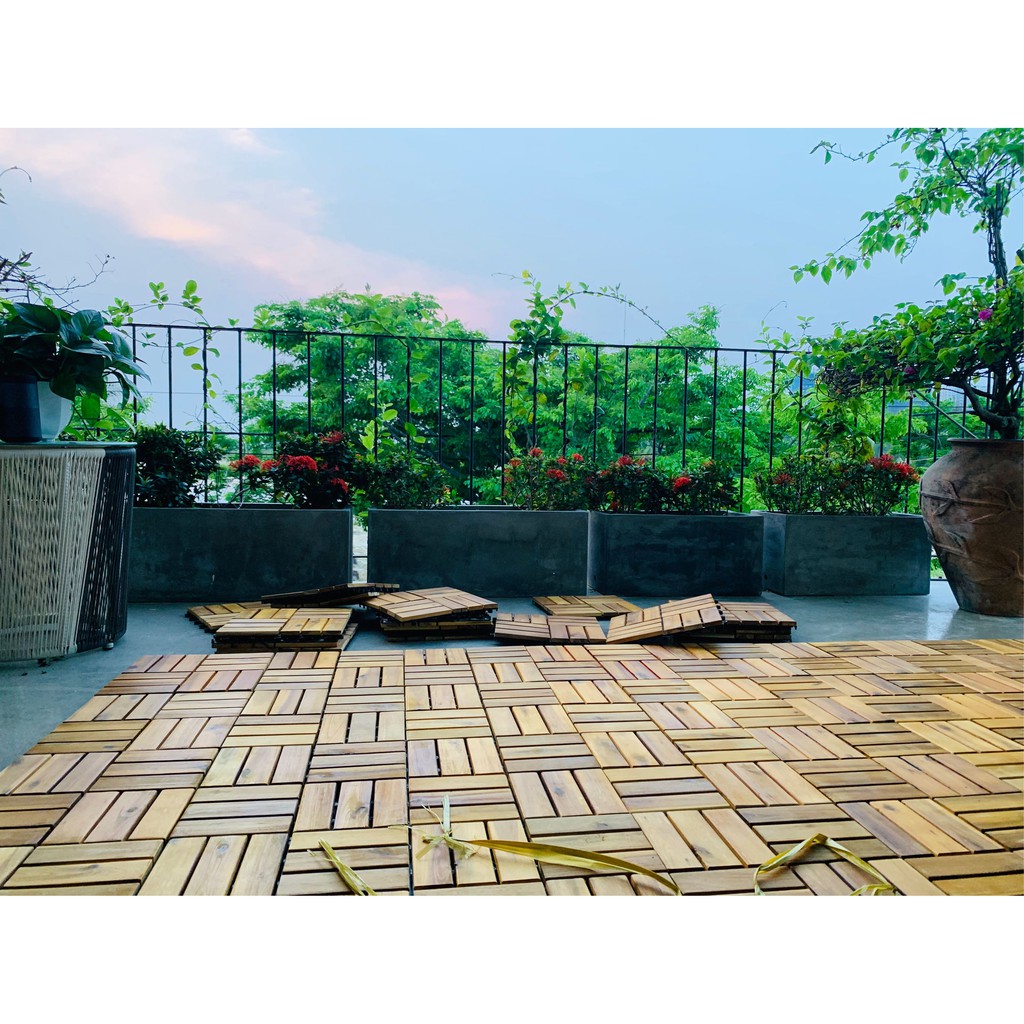 Combo 40 tấm sàn gỗ ban công, nhà tắm, đẹp và êm chân, IKLV, loại 12 nan, màu vàng chanh | BigBuy360 - bigbuy360.vn