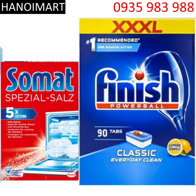 Combo viên finish classic 90 viên + 1.2kg muối rửa bát somat chuyên dùng cho máy rửa bát