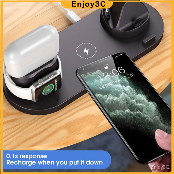 Đế Sạc Nhanh Không Dây 10w Qi 6 Trong 1 Cho Iphone 12 11 Pro / Apple Watch / Airpods Pro / Xiaomi / Huawei / Oppo / Vivo