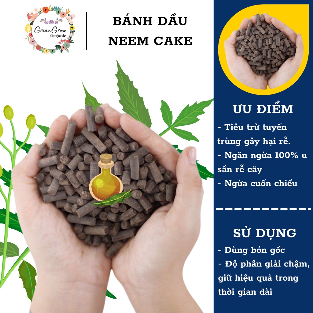 Phân bón hữu cơ Neem Cake phân tan chậm bánh dầu diệt trừ sùng đất cuốn chiếu thối rễ cho hoa Hồng MS149 GREEN GROW