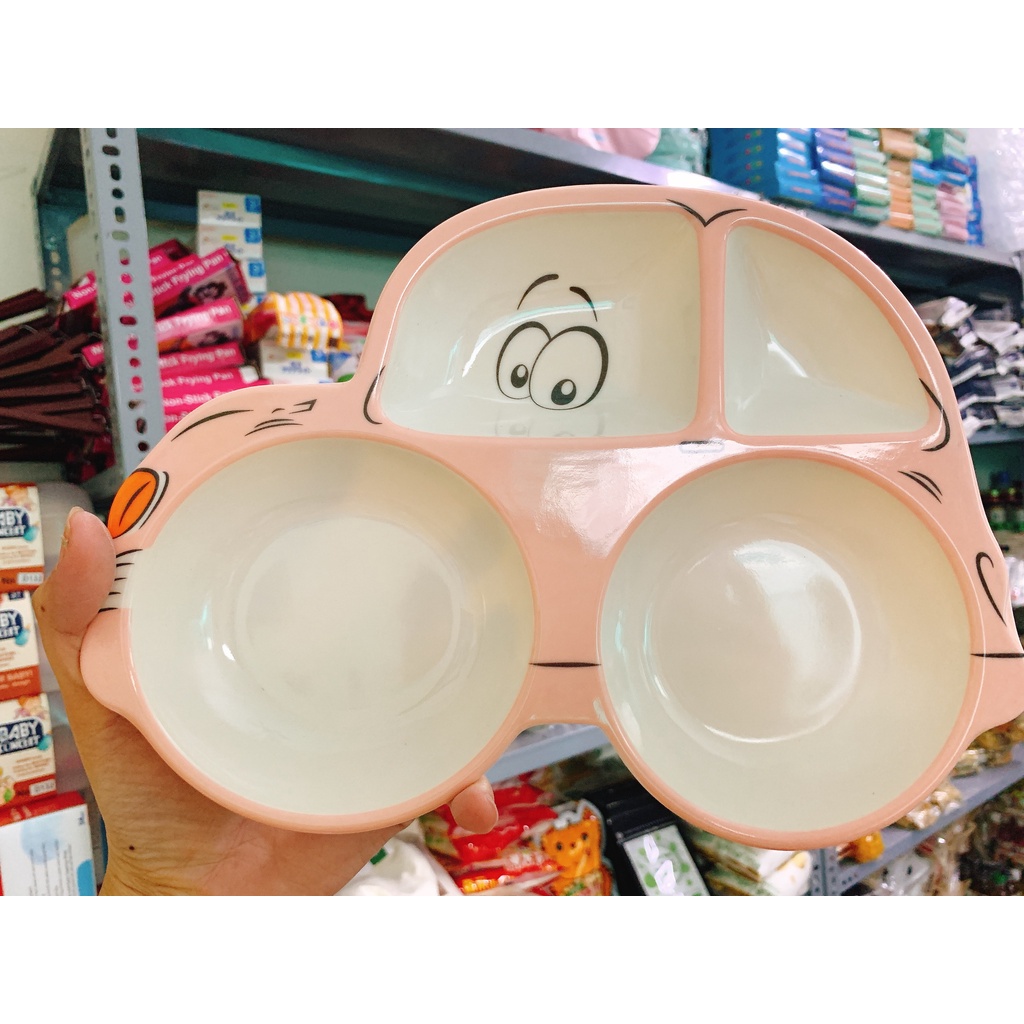 Khay bát ăn dặm chia ngăn sợi tre bamboo cho bé nhiều hình dễ thương