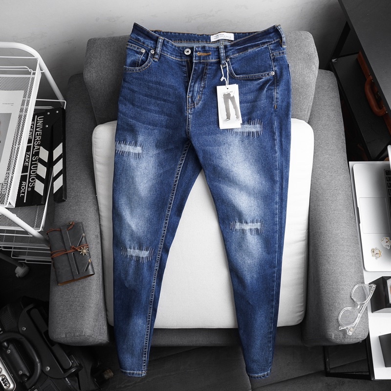 Quần jean nam xuất dư màu bụi rách gối cao cấp - co giãn | BigBuy360 - bigbuy360.vn