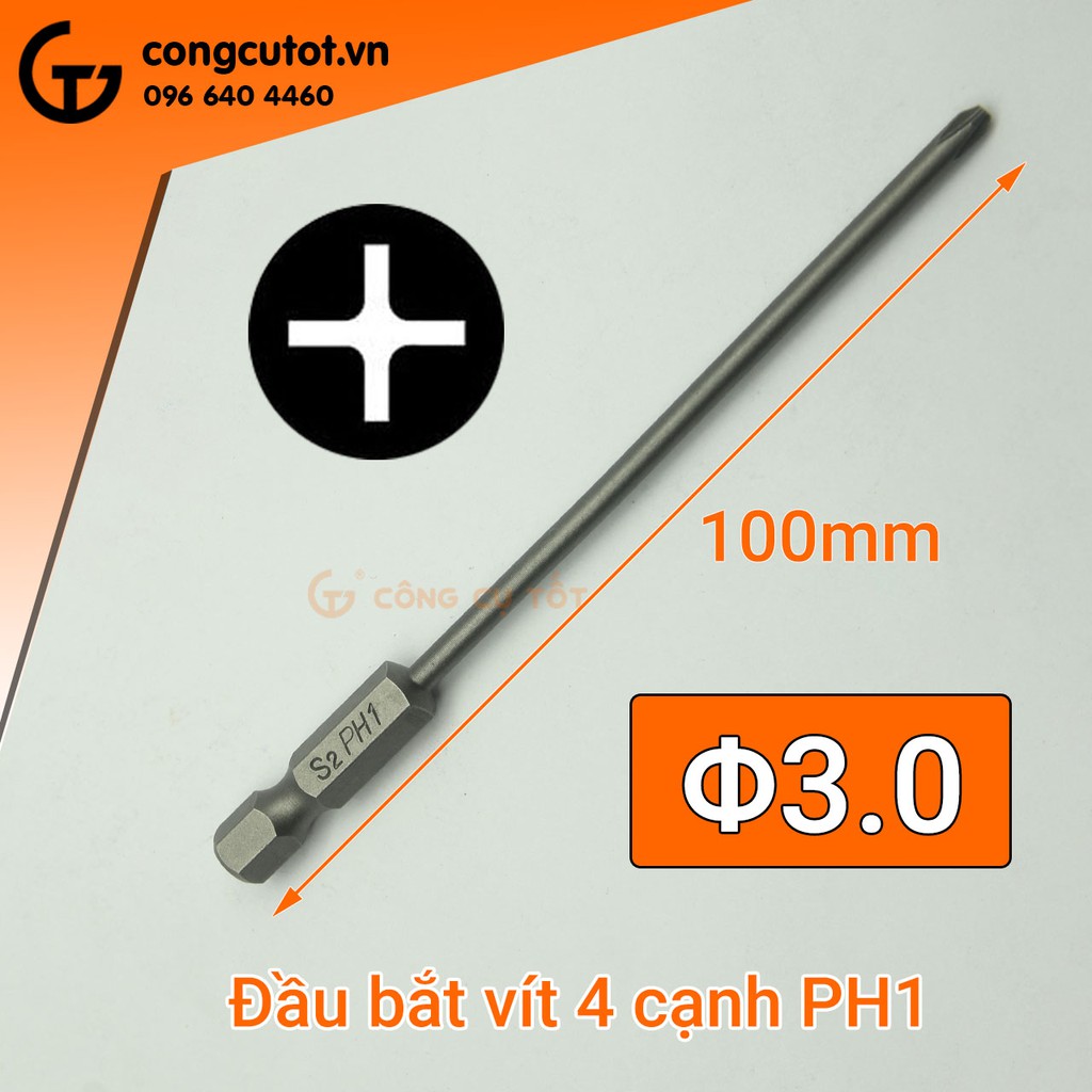 Đầu bắt vít 4 cạnh PH1 chuôi lục