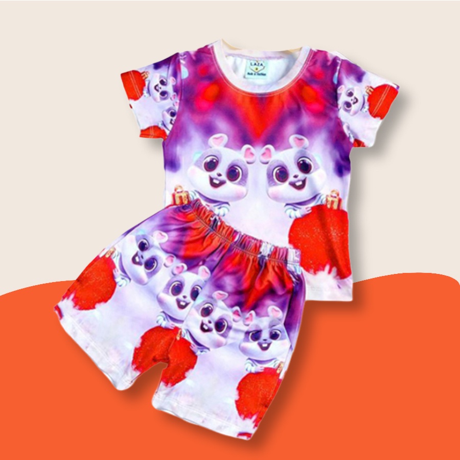 Bộ thun lạnh bé gái bộ 3D in hình Elsa pony thỏ cotton thoáng mát HEBI KIDS cho bé từ 0 đến 9 tuổi