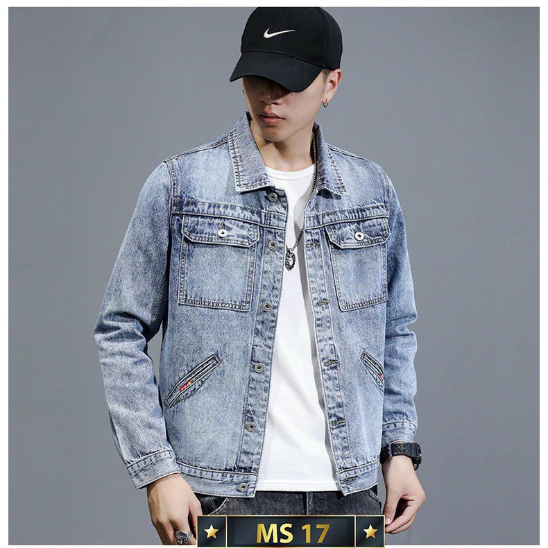 Áo khoác Jean Nam Màu Xanh in viền Thiết Kế Trẻ Trung chất vải denim dày dặn có túi tiện lợi Tfahsion KN17