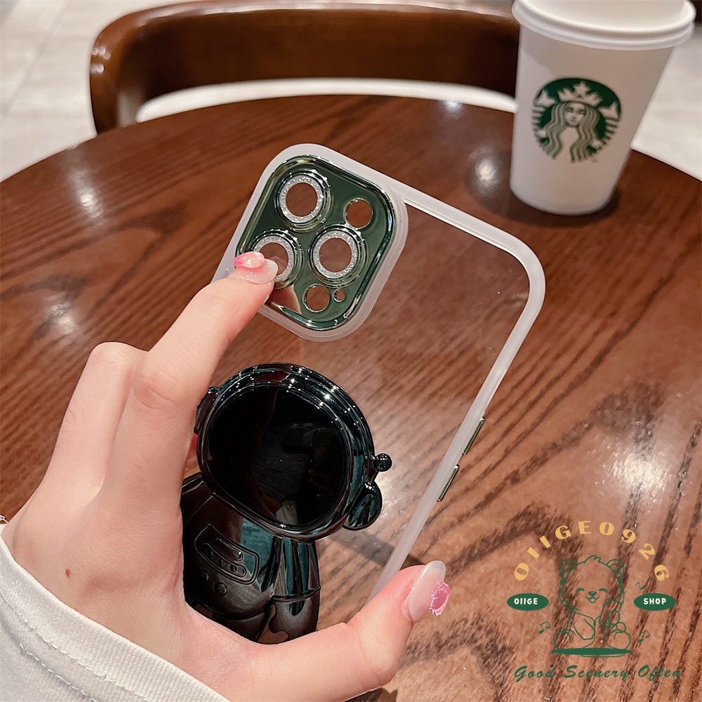 Ốp Điện Thoại Trong Mờ Khung Mạ Điện Hình Phi Hành Gia Cho Iphone 13 12 11 Pro Max Xs Max Xr 8 7Plus