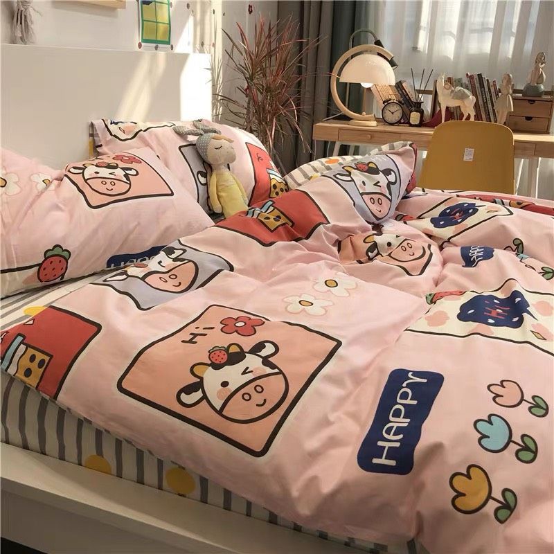 Bộ chăn ga gối poly cotton xinh xinh mẫu hàn Quốc đủ size từ m2 đến 2m2 miễn phí bo chun mọi kích thước