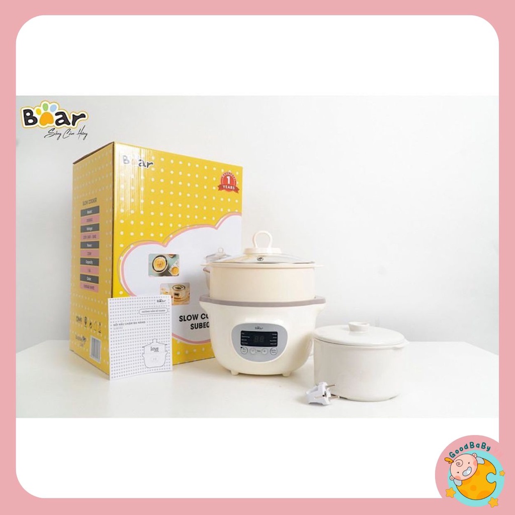 Nồi nấu cháo chậm Bear, nồi nấu cháo ninh hầm cách thủy đa năng cho bé ĂN DẶM Bear 1,6 lít Goodbabyvn