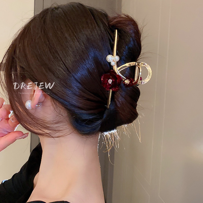 Kẹp tóc DREJEW hình hoa đính ngọc trai sang trọng phong cách Hàn Quốc