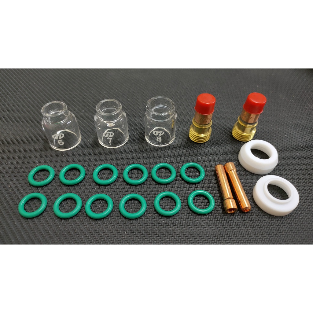 Bộ phụ kiện hàn TIG nhiều chi tiết/ Bộ cốc thủy tinh chịu nhiệt, chụp sứ, lọc khí...