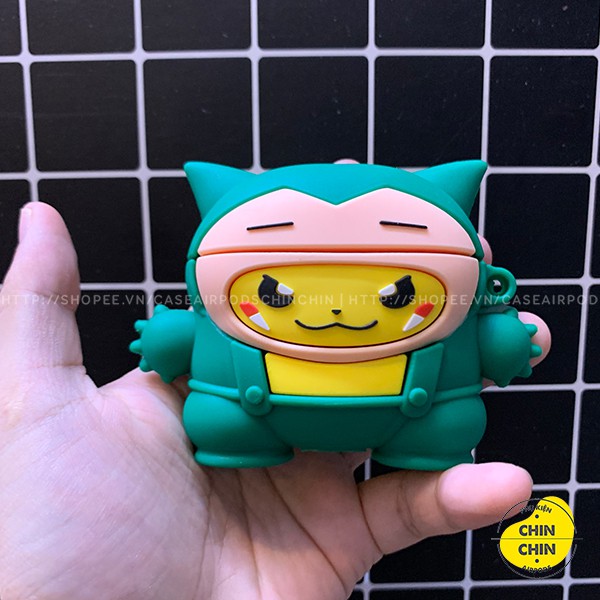 Case Vỏ Bao Airpods Đựng Tai Nghe Airpod 1 2 Pro Snorlax Xanh Chất Liệu Silicon Dẻo