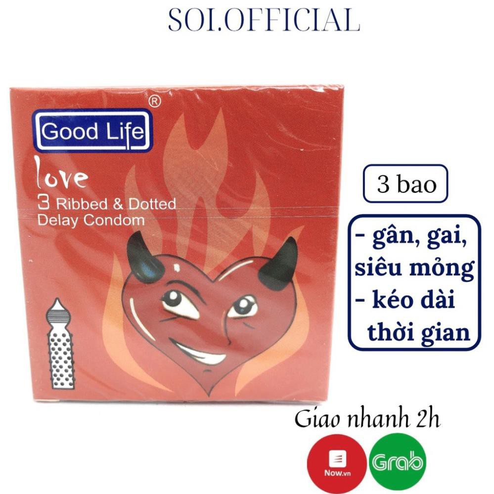 Bao cao su Good life love siêu mỏng, gân gai bcs kéo dài thời gian 3 cái SOI.official