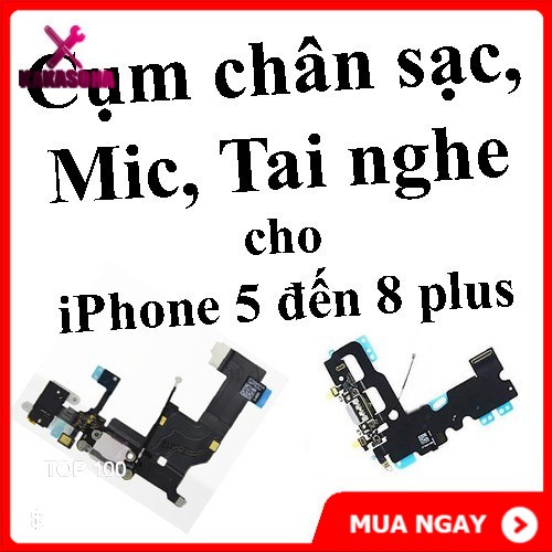 Cụm cáp sạc iphone 5, đến 8 plus, cụm cáp chân sạc iphone. Cụm mic iphone 5 đến 8plus