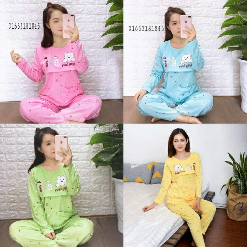 Bộ Bầu kết hợp sau sinh EE594 chất cotton dài tay freesize dưới 65kg