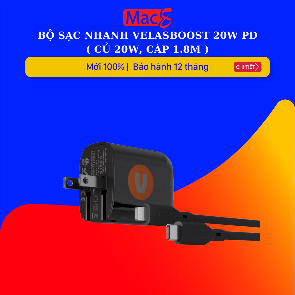 Cáp Velasboost Type-C ra Lightning (MFi) và sạc 20W PD (Made by Việt Nam)