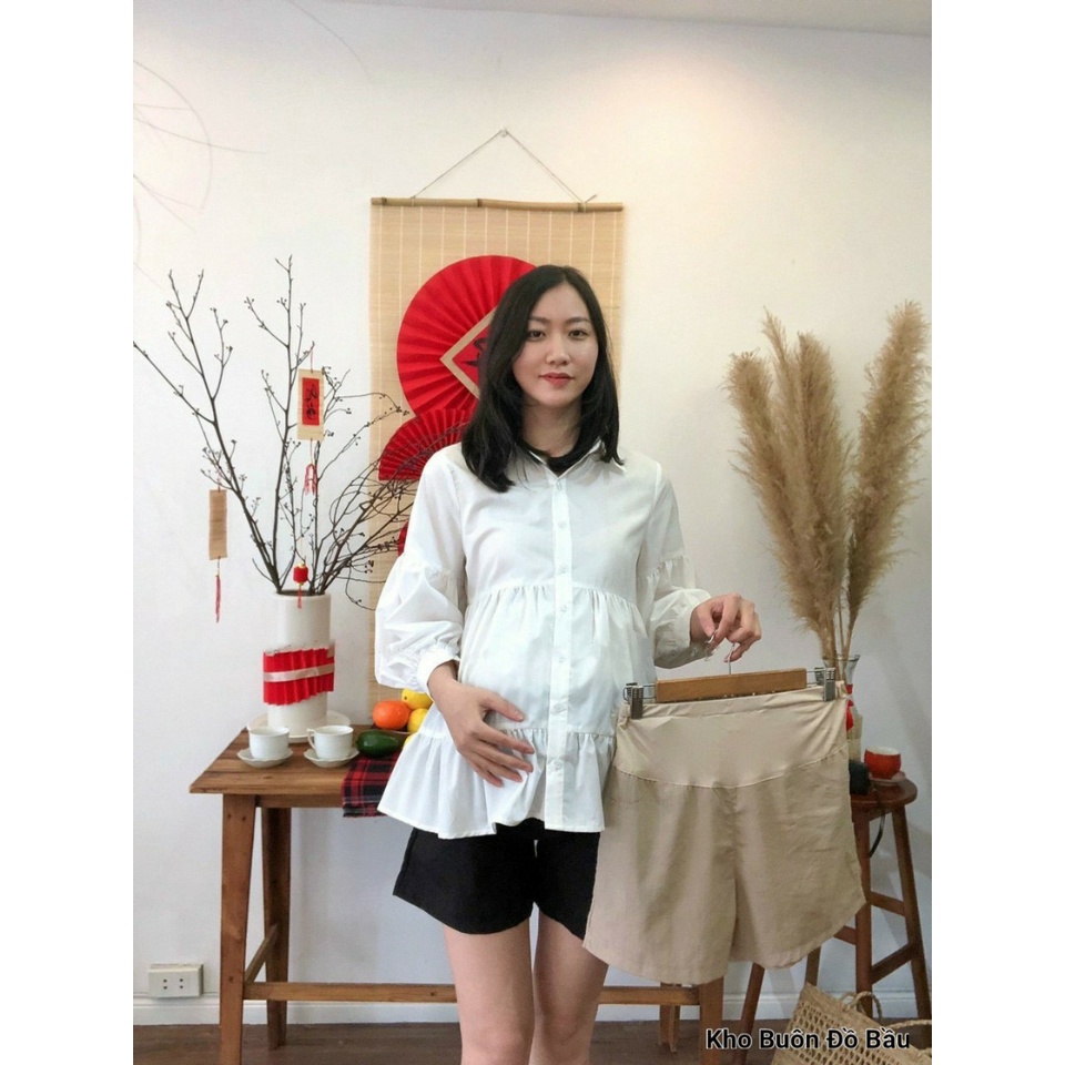 Áo Bầu Công Sở  - Áo Bầu Dáng Babydoll Phối Viền Bèo Xinh Xắn Mặc Bầu Và Sau Sinh A26