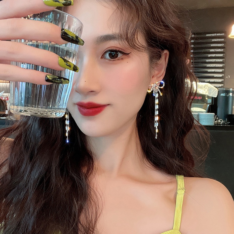Khuyên Tai Hình Nơ Đính Đá Zircon Phong Cách Thời Trang Hàn Quốc Mới 2022 Cho Nữ