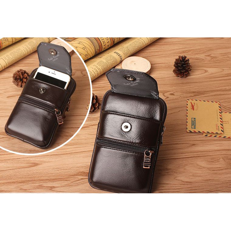 VÍ ĐỰNG ĐIỆN THOẠI CÀI THẮT LƯNG GOLDCORAL CHẤT LIỆU DA BÒ CHÂU ÂU 100% - V05 | BigBuy360 - bigbuy360.vn