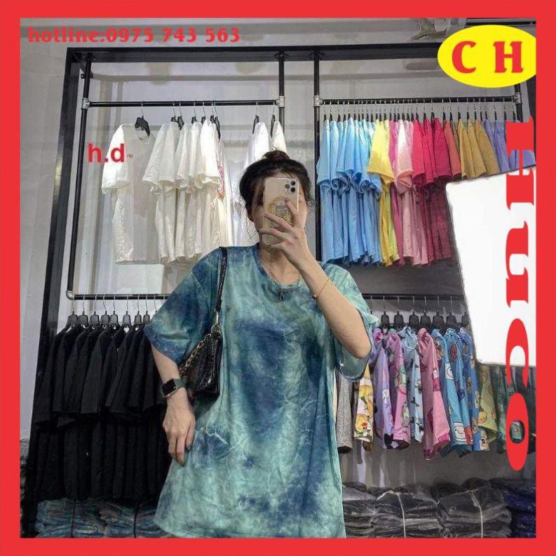 áo phông hè, thun loang xanh ngọc màu cực hót tay lỡ chất cotton mềm mát thời trang nam nữ form thụng unisex freesize  ྇