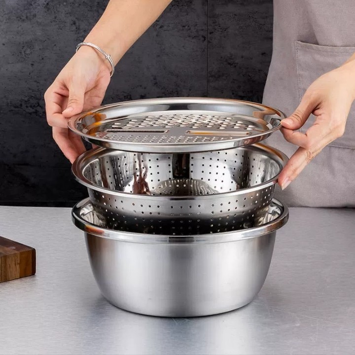 SET rổ thau nạo rau củ quả 3in1 inox 304 mẫu mới cao cấp