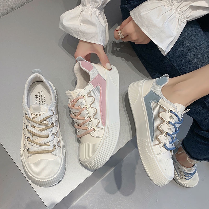 Jiashucheng Giày Thể Thao Trắng Phối Lưới Thoáng Khí Cột Dây Phong Cách Preppy Thời Trang Mùa Hè Cho Nữ
