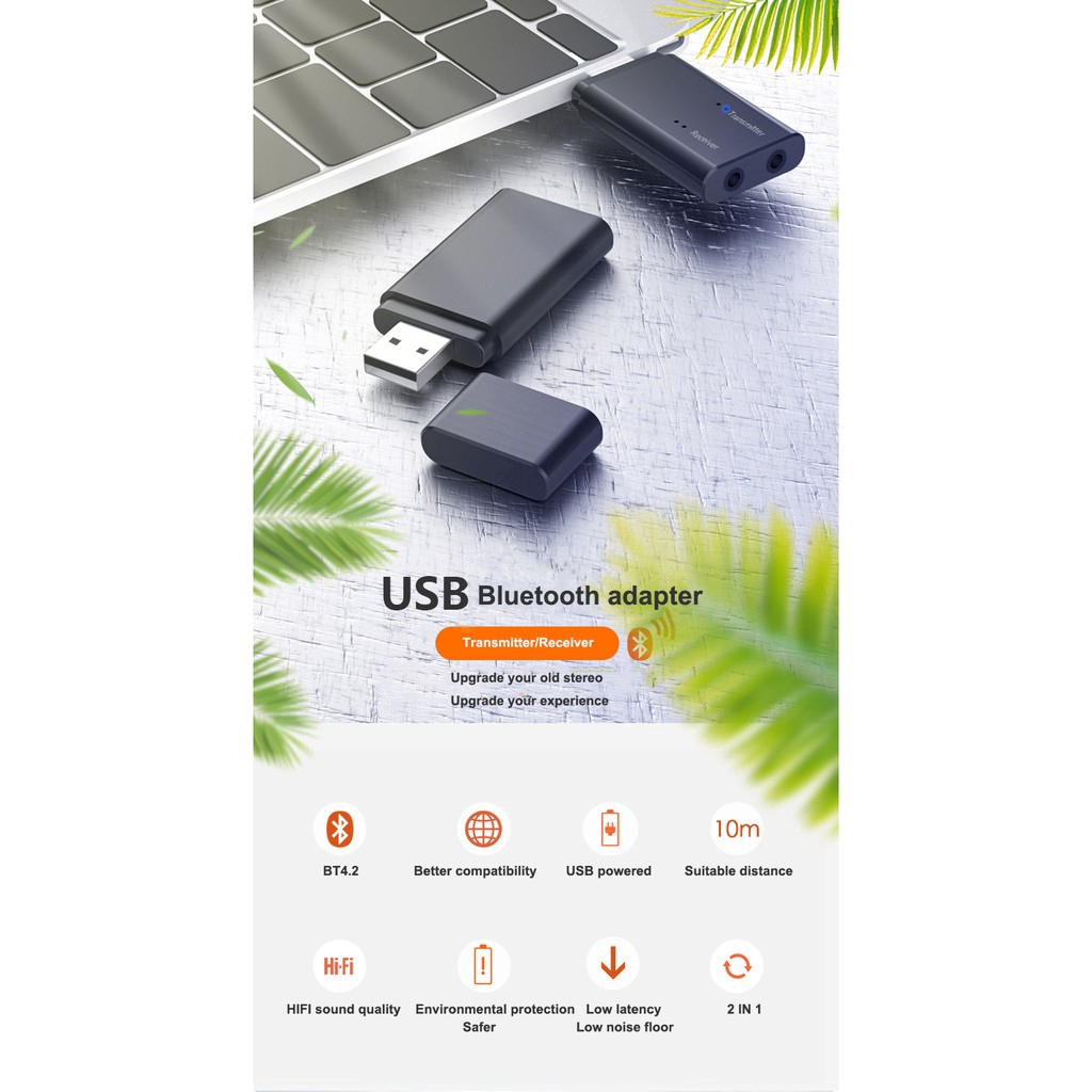 Thiết bị chuyển đổi tín hiệu âm thanh bluetooth không dây USB 5.0 2 trong 1 tiện dụng