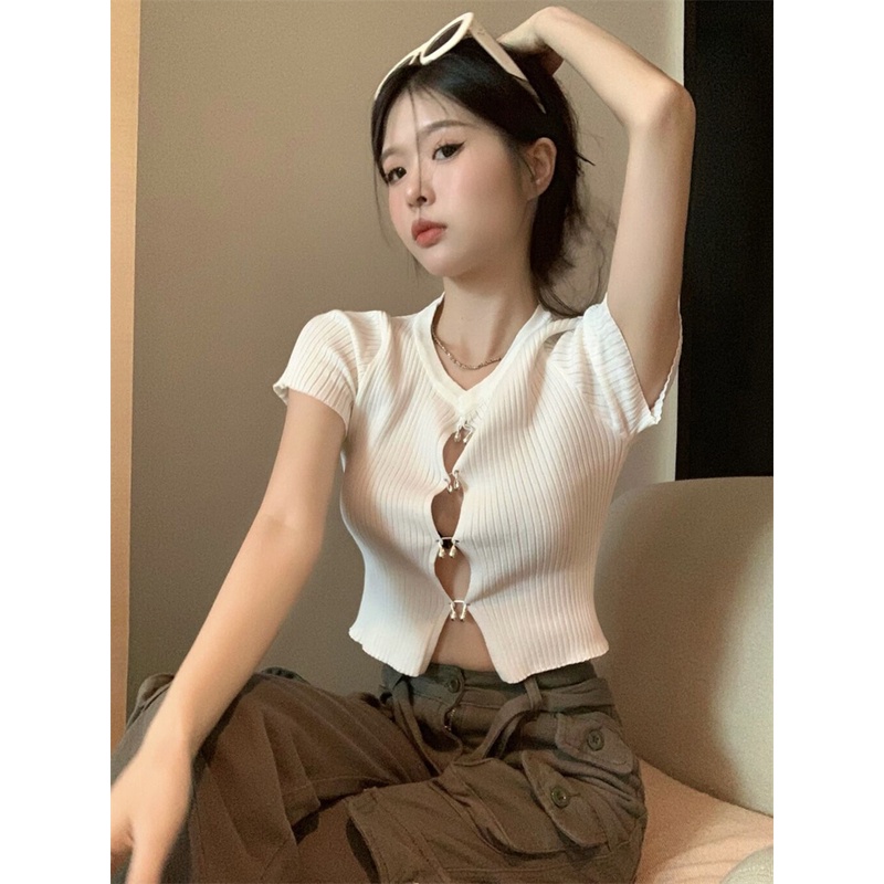 Áo cardigan Dệt Kim Dáng Ngắn Xẻ Tà Thời Trang Quyến Rũ Cho Nữ