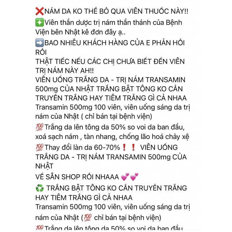 Nên uống TR.A.N.SA.MIN_TR.Ắ.NG_DA_M.Ờ_N.Á.M