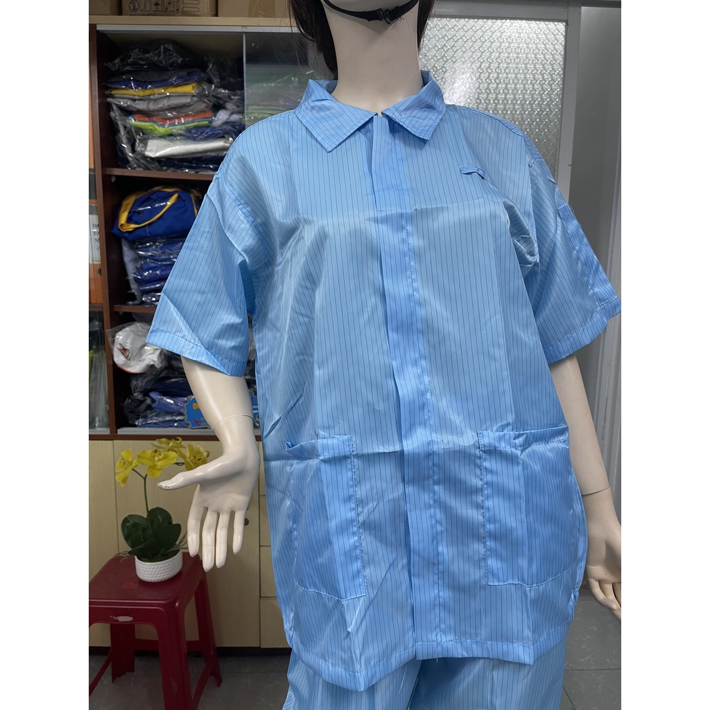 Quần áo phòng sạch chống thấm nước ngắn tay -hàng may đẹp