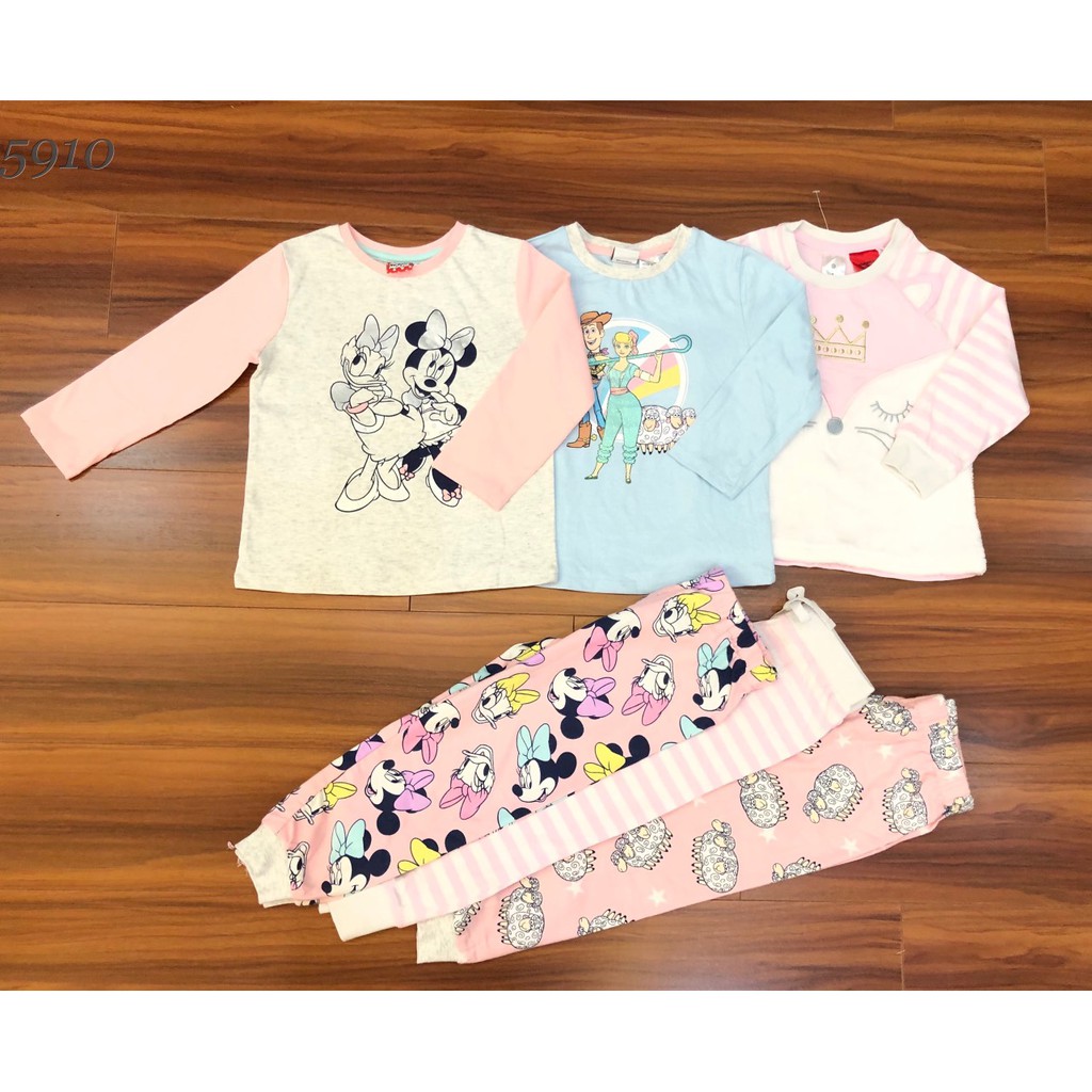 Bộ cotton dài tay bé gái hình công chúa, mickey, mèo d.i.s..n.y hàng có sẵn