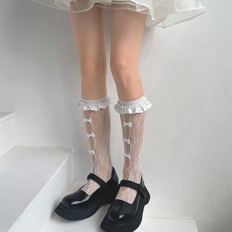 XIXI Tất Lưới Satin Viền Ren Hoa Thời Trang Lolita Cho Nữ