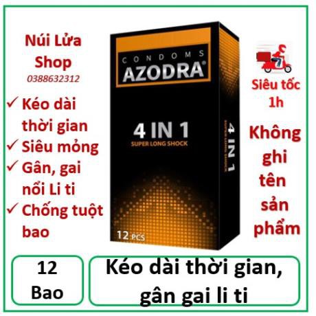 Bao cao su AZODRA 4in1, GÂN GAI, KÉO DÀI THỜI GIAN, Hộp 12 cái xịn