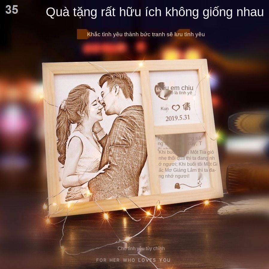 AẢnh khắc gỗ tùy chỉnh quà tặng lễ hội sáng tạo cho bạn nam và nữ, giáo viên bè sinh nhật cặp đôi tự làm Valent