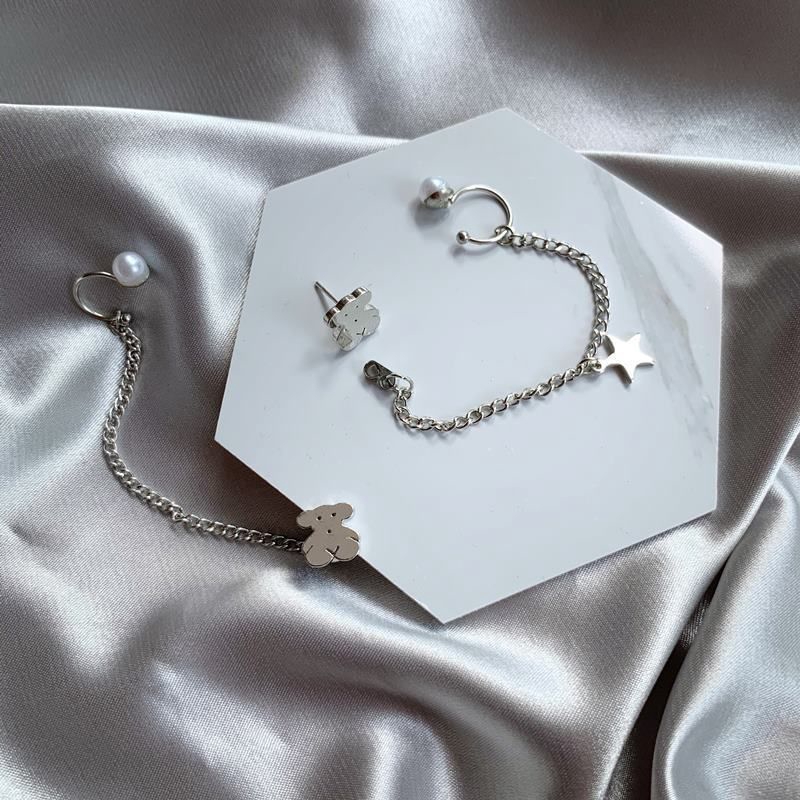 Khuyên tai hình gấu / kỳ lân phối xích kiểu dáng thần tiên đơn giản