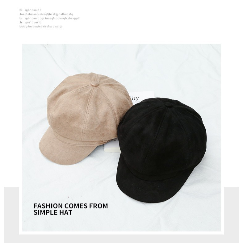 Mũ Beret Da Lộn Màu Trơn Thời Trang Thu Đông Hàn Quốc Dành Cho Nữ