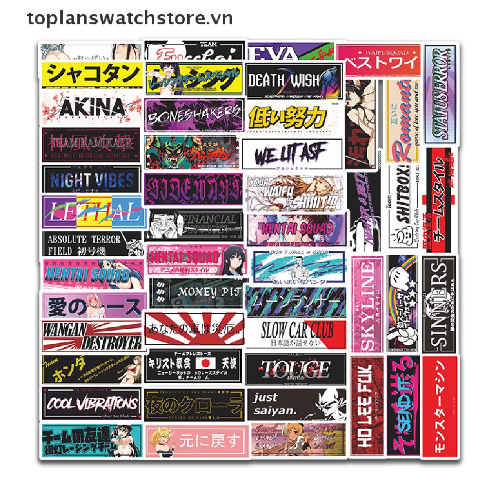 Set 50 Sticker Dán Trang Trí Ván Trượt / Laptop / Xe Hơi Độc Đáo