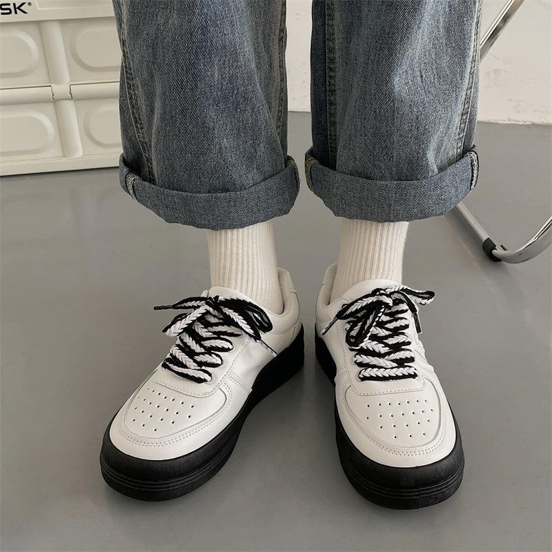 Giày thể thao nữ trắng đế đen dây tết da mềm đế độn cao 4 cm sneaker ulzzang hàn quốc đi học đi chơi đẹp giá rẻ