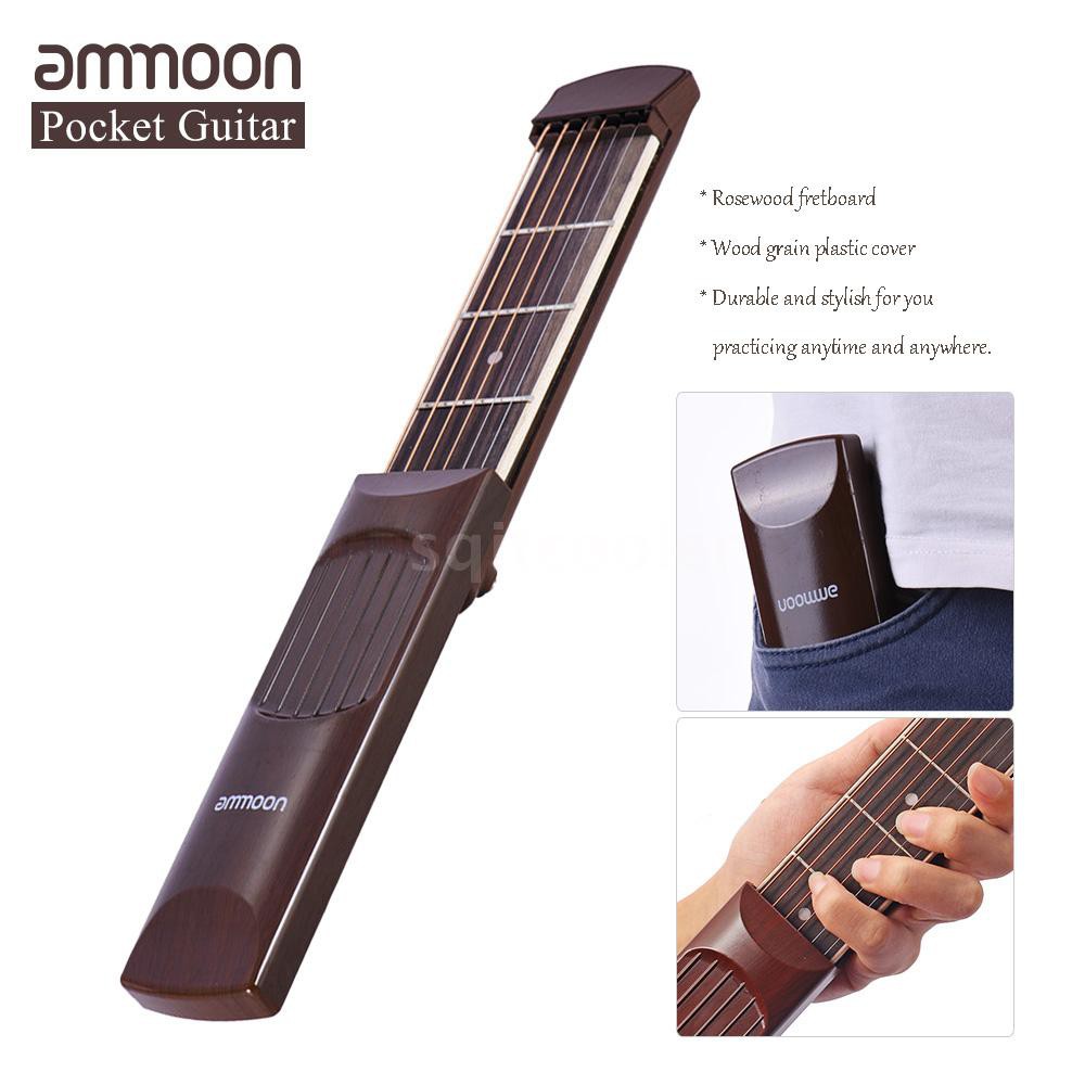 SQC ammoon Portable Pocket Acoustic Guitar Practice Tool Gadget Chord Trainer 6 String 4 Fret Model Rosewood Fretboard W