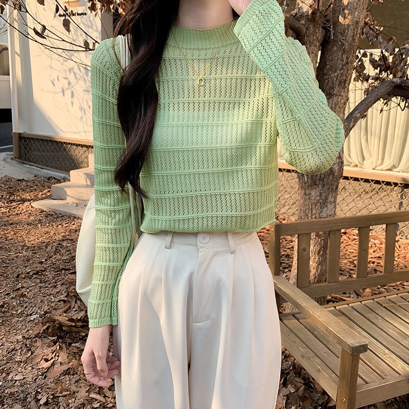 Áo Thun Dệt Kim Mỏng Tay Dài Thời Trang Mùa Thu Hàng Mới Dành Cho Bạn Nữ