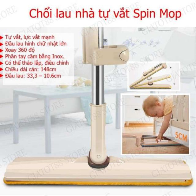 Cây Lau Nhà Tự Vắt Thông Minh Spin Mop- xoay 360 độ-LAU SẠCH MỌI NƠI