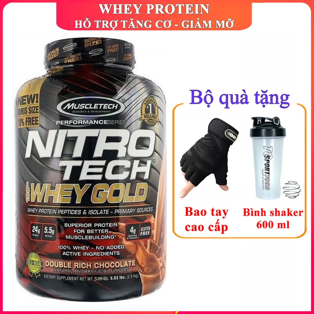 Sữa tăng cơ giảm mỡ Nitro Whey Gold của Muscletech hương Chocolate hộp 76 lần dùng - Chính hãng